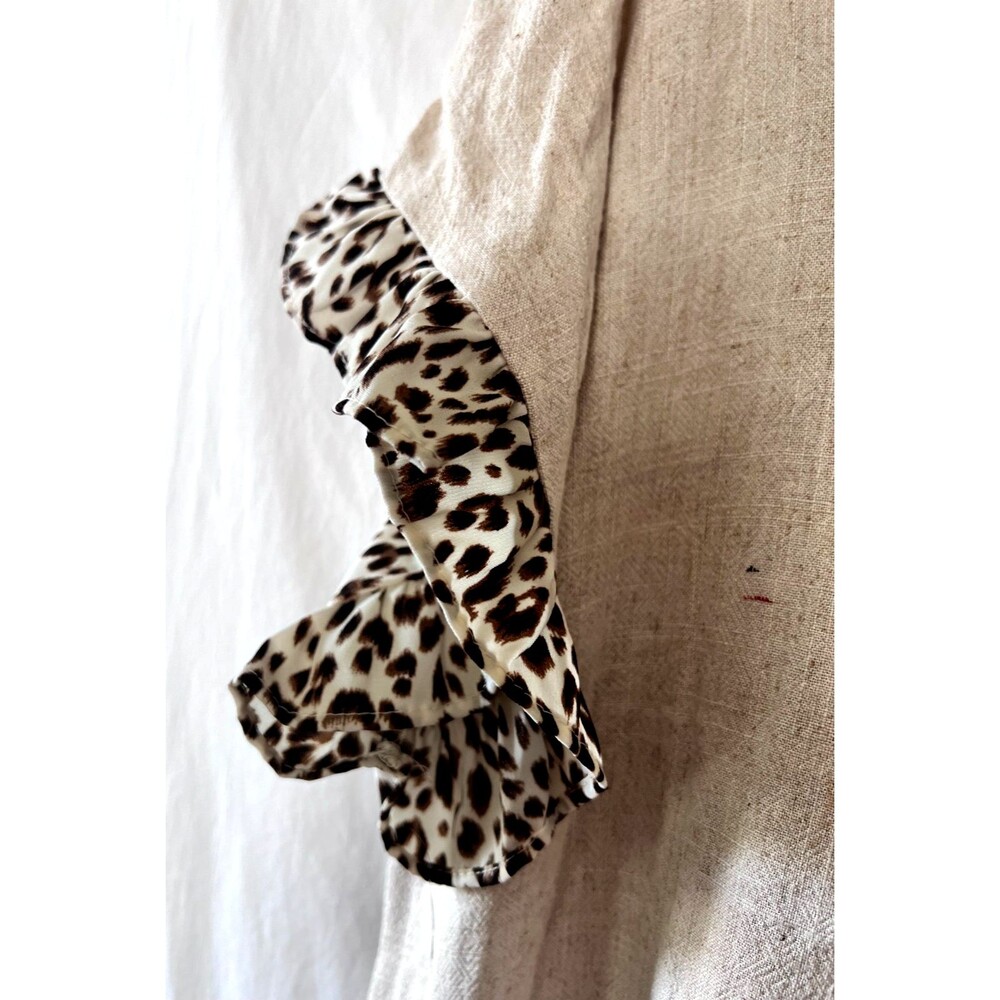 Umgee Beige Linen Blend Lagenlook Shirt Dress Animal Print Ruffle Sleeve Size XL - Picture 3 of 8